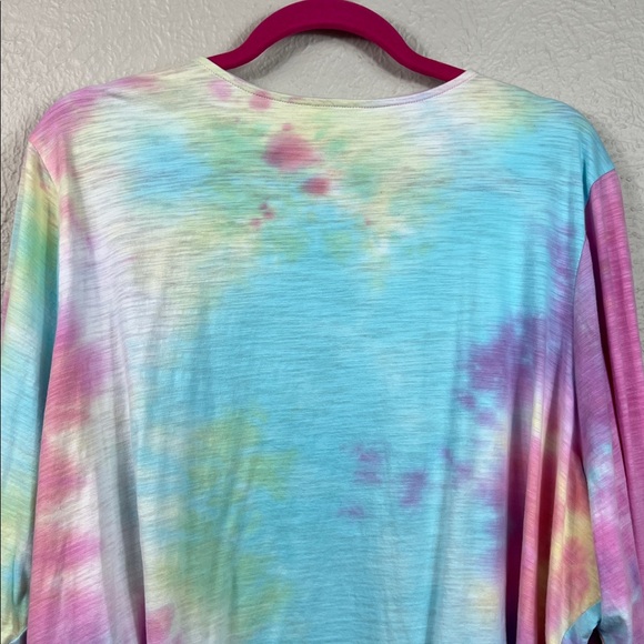 Belle Kim Gravel Colorful Tie Dye Slub Knit Long Sleeve Open Front Shrug 3X - Picture 7 of 8